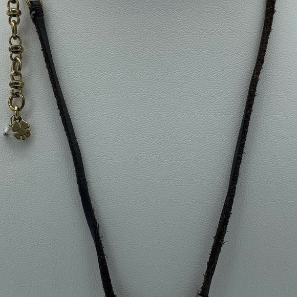 Lucky Brand leather Buddha lapis necklace goldtone - Picture 2 of 2